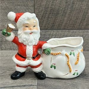 Vintage Winking Santa Norcrest Planter Ringing Bell Japan MCM Christmas Kitsch